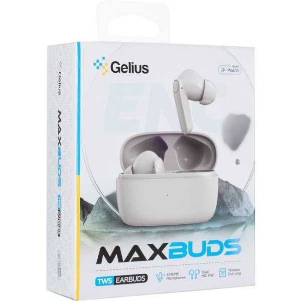 Бездротові навушники TWS Gelius MaxBuds GP-TWS025 (з бездротовою зарядкою) White Бездротові навушники TWS Gelius MaxBuds GP-TWS025 (з бездротовою зарядкою) White