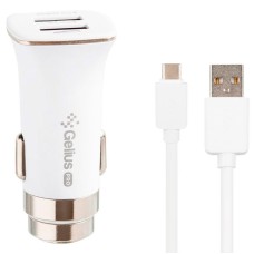 Автомобільний зарядний пристрій Gelius Apollo GP-CC01 2USB 3.1A 15W + кабель Type-C White