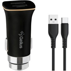 Автомобільний зарядний пристрій Gelius Apollo GP-CC01 2USB 3.1A 15W + кабель Type-C Black