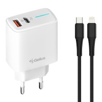 Мережевий зарядний пристрій Gelius Radiance GP-HC058 (1Type-C+ 1USB-A)(PD/QC3.0/PPS/Super VOOC) 25 Watt + кабель G-Power Type-C to Lightning White