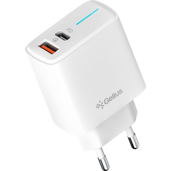 Мережевий зарядний пристрій Gelius Radiance GP-HC058 (1Type-C+ 1USB-A)(PD/QC3.0/PPS/Super VOOC) 25 Watt + кабель G-Power Type-C to Lightning White Мережевий зарядний пристрій Gelius Radiance GP-HC058 (1Type-C+ 1USB-A)(PD/QC3.0/PPS/Super VOOC) 25 Watt + кабель G-Power Type-C to Lightning White