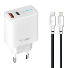 Мережевий зарядний пристрій Gelius Radiance GP-HC058 1Type-C + 1USB-A PD/QC3.0/PPS/Super VOOC 25 W + кабель Full Silicon Type-C to Lightning White