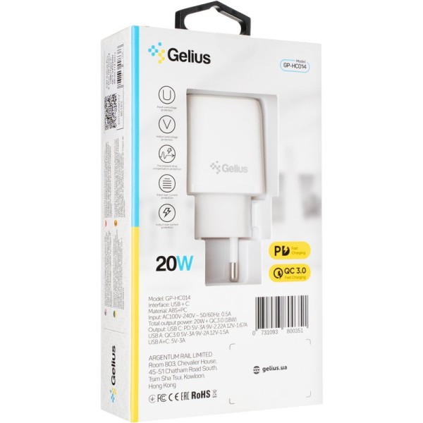 Мережевий зарядний пристрій Gelius X-Duo GP-HC014 USB+Type-C QC3.0/PD20W White Мережевий зарядний пристрій Gelius X-Duo GP-HC014 USB+Type-C QC3.0/PD20W White