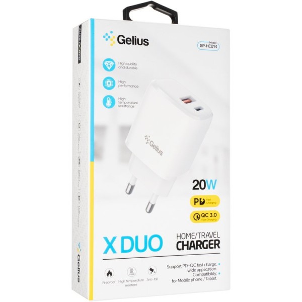 Мережевий зарядний пристрій Gelius X-Duo GP-HC014 USB+Type-C QC3.0/PD20W White Мережевий зарядний пристрій Gelius X-Duo GP-HC014 USB+Type-C QC3.0/PD20W White