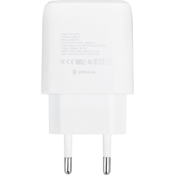 Мережевий зарядний пристрій Gelius X-Duo GP-HC014 USB+Type-C QC3.0/PD20W White Мережевий зарядний пристрій Gelius X-Duo GP-HC014 USB+Type-C QC3.0/PD20W White