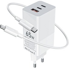 Мережевий зарядний пристрій Gelius Nimble GaN 65W GP-HC051 + кабель Type-C/Type-C White