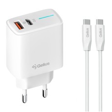 Мережевий зарядний пристрій Gelius Radiance GP-HC058 1Type-C + 1USB-A PD/QC3.0/PPS/Super VOOC 25 W + кабель Gelius One Type-C to Type-C White