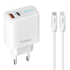 Мережевий зарядний пристрій Gelius Radiance GP-HC058 1Type-C + 1USB-A PD/QC3.0/PPS/Super VOOC 25 W + кабель Gelius One Type-C to Lightning White
