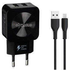 Мережевий зарядний пристрій Gelius Prime GU-HC02 2USB 2.1A 12W + кабель MicroUSB Black