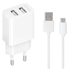 Мережевий зарядний пристрій Gelius Simple GP-HC059 2USB/2.4A + кабель Type-C White
