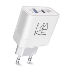 Зарядний пристрій мережевий MAKE 30W GaN Type-C PD + USB QC3.0 White