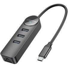 USB HUB Borofone DH6 100 Mbps Ethernet (Type-C to USB2.0*3+RJ45) 0.2m Black